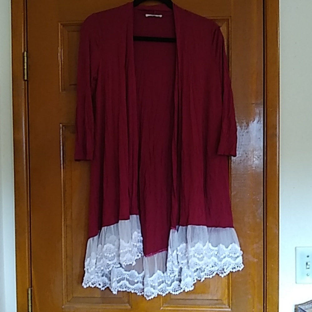 Reborn J Lace Trimmed Burgundy Cardigan